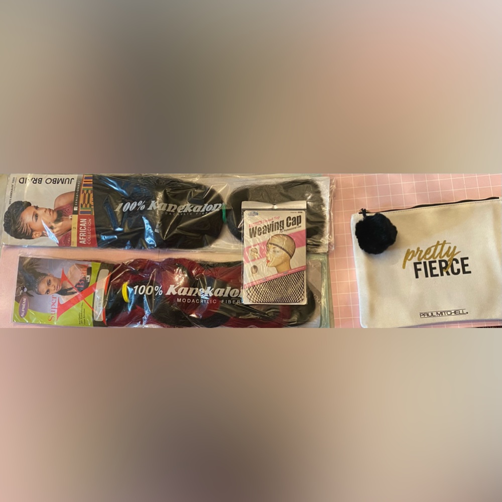 2 Bundles of Hair , Weaving Cap and Cosmetic Bag
